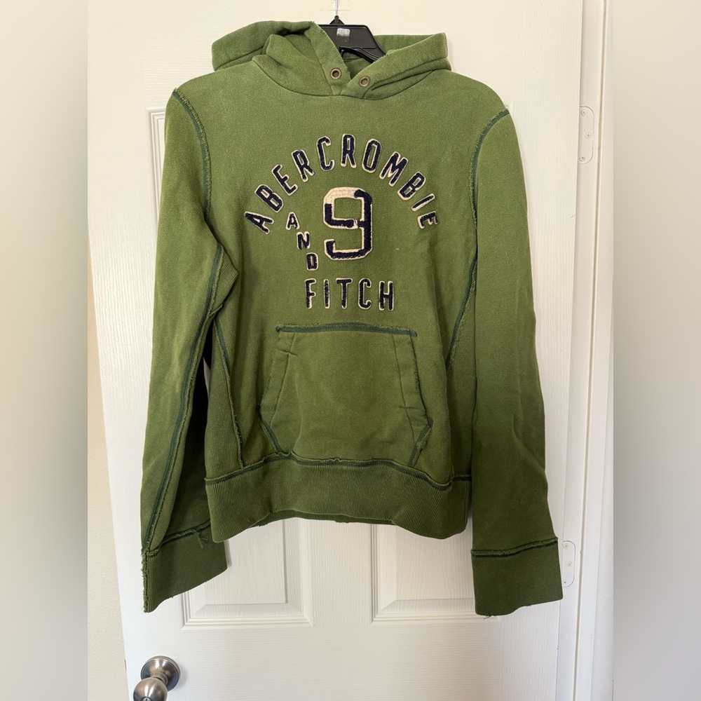 Abercrombie & Fitch Olive Green Sweatshirt with Navy Trim Label- Size S